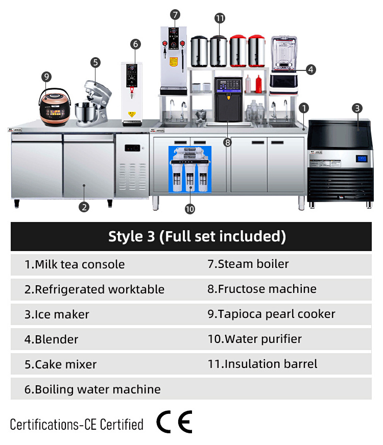 HENGZHI High Quality Commercial 304 Stainless Steel Full Set Boba Tea Machine Work Table Bubble Tea Bar Counter for Sale