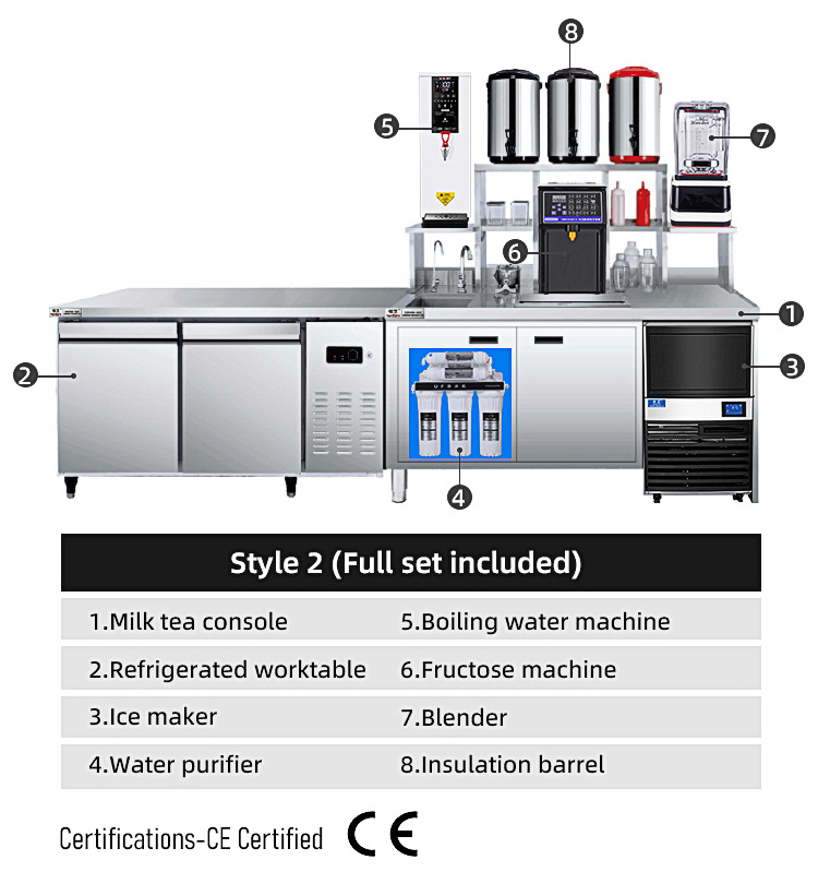 HENGZHI High Quality Commercial 304 Stainless Steel Full Set Boba Tea Machine Work Table Bubble Tea Bar Counter for Sale