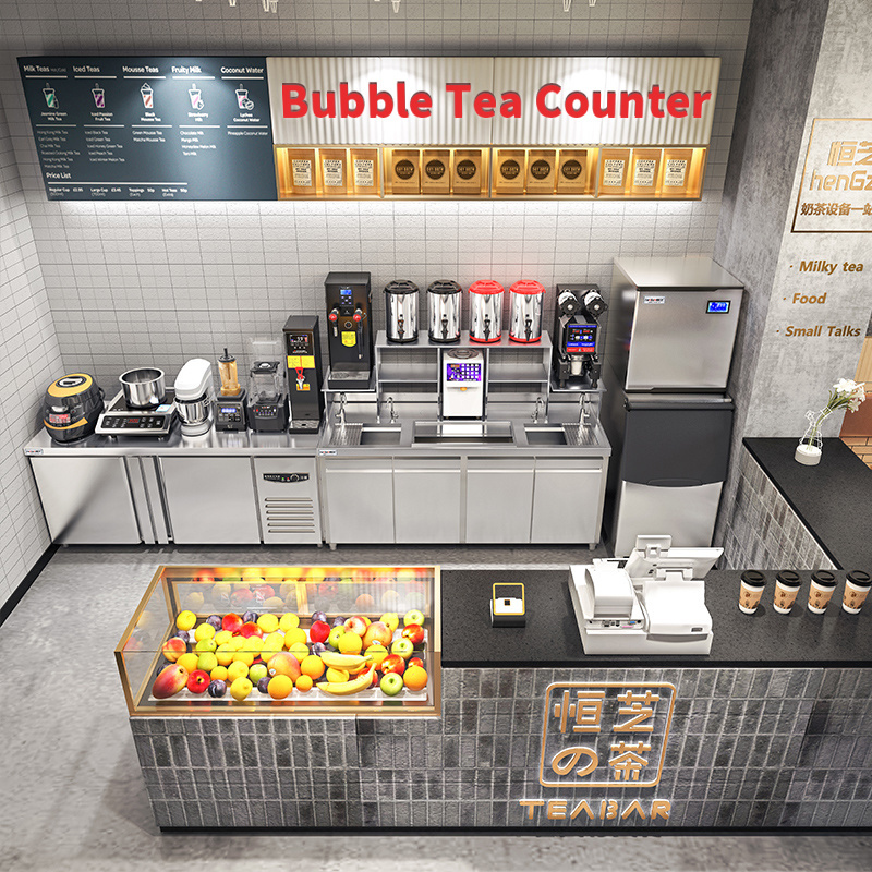 Customized Milk Tea Counter Bar Bubble Tea Machine Shop Working Table All Set Bubble Tea Equipment