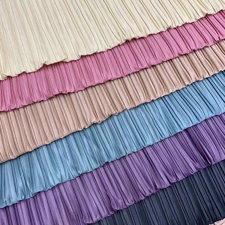 Hot sale Waterproof Shiny 100% Polyester Fabric Plain soft pleated satin fabric