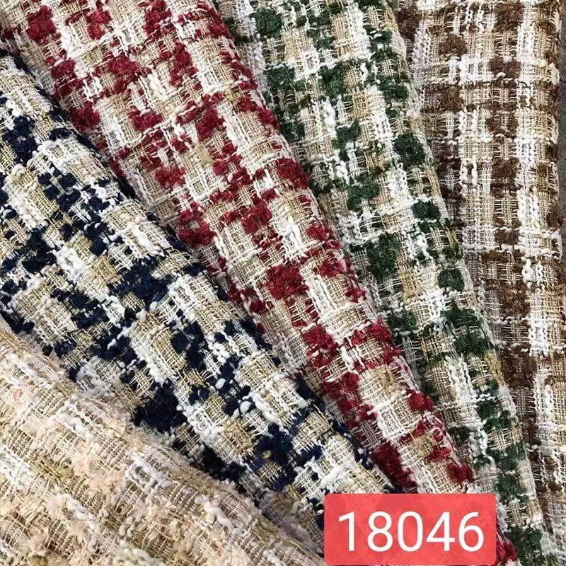 High Grade Colorful Checks woolen fragrance cloth YARN DYED 100% Polyester Boucle Fancy Tweed Fabric