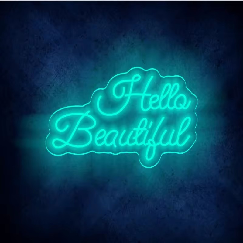 LED Neon Wall Art Sign Illuminated Hello Beautiful for Beauty Businesses Fashion Boutiques Cafes Home Decor-Neon Flex Sign Light