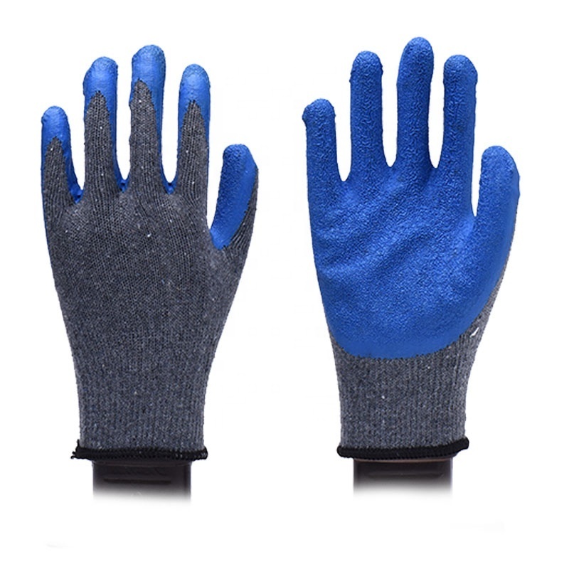 Ten needle gray polyester gloves covered with 100% blue latex texture  protective gloves