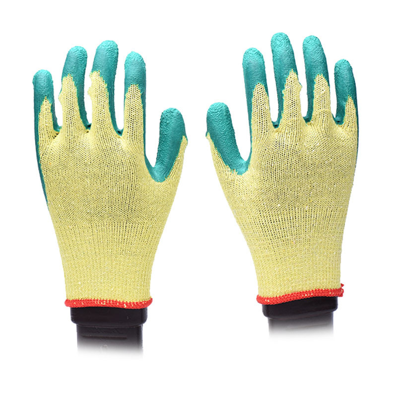 Wave line 3/4 coated Latex Rubber Industrial Safety Anti Slip Cotton Polyester  Rubber Grip Latex Coated Garden Work Gloves