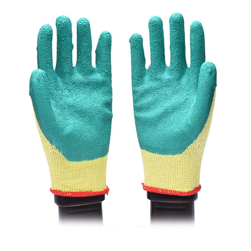 Wave line 3/4 coated Latex Rubber Industrial Safety Anti Slip Cotton Polyester  Rubber Grip Latex Coated Garden Work Gloves