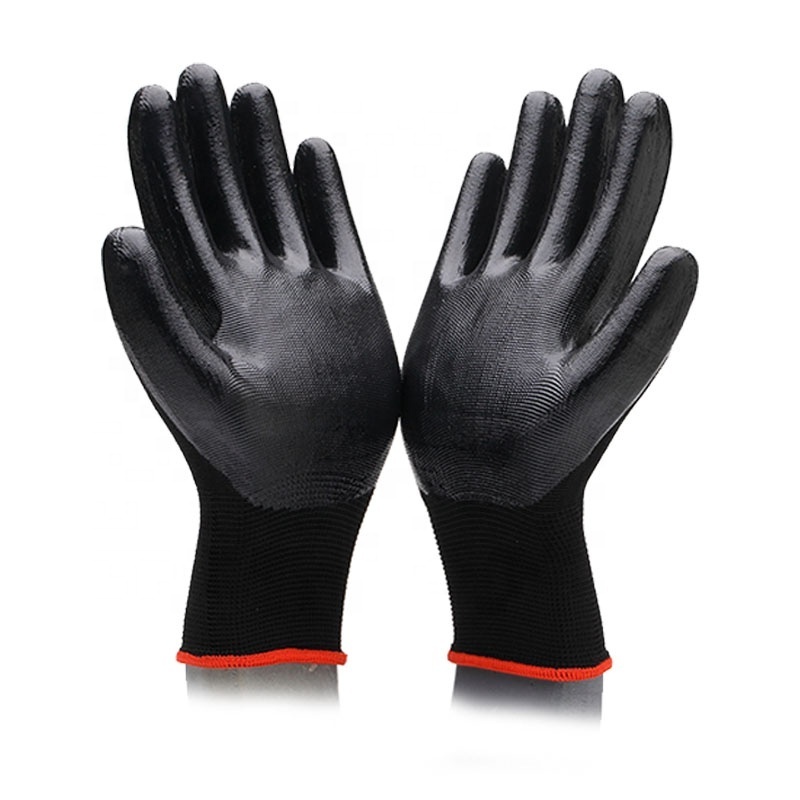 13G oil and acid and alkali resistant black nitrile covered protective gloves