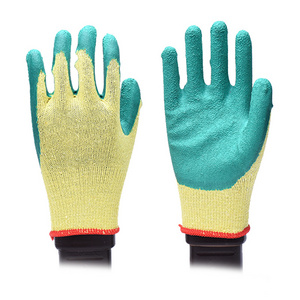 Wave line 3/4 coated Latex Rubber Industrial Safety Anti Slip Cotton Polyester  Rubber Grip Latex Coated Garden Work Gloves