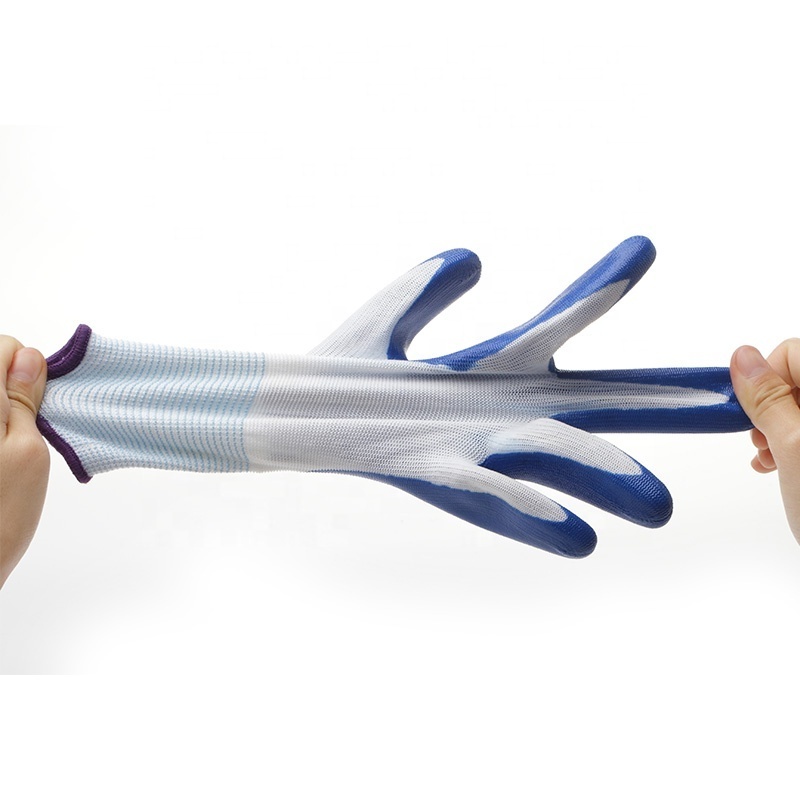 Oil and acid resistant blue nitrile semi-covered protective gloves