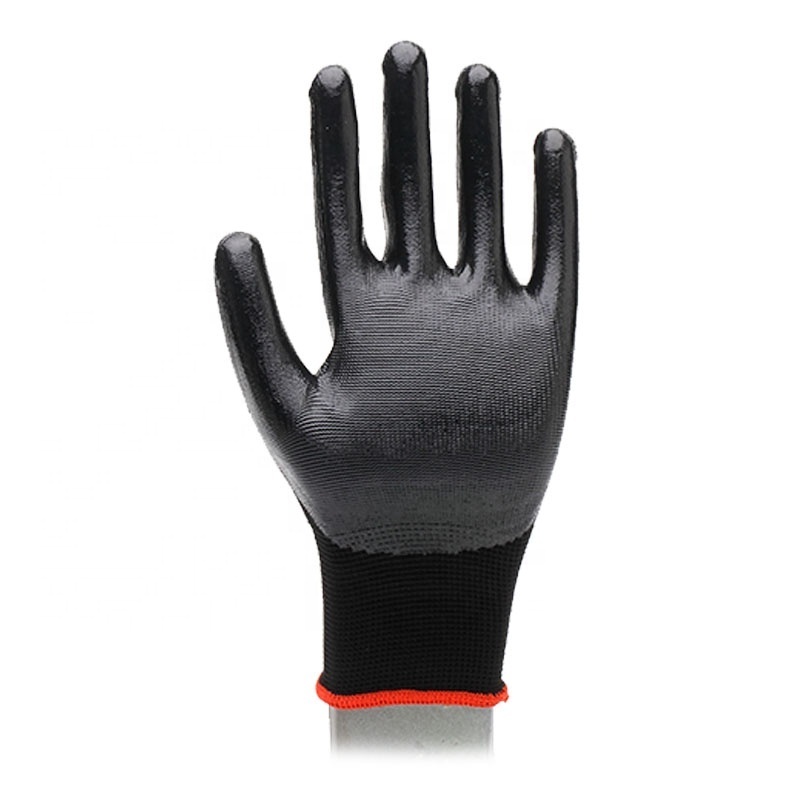 13G oil and acid and alkali resistant black nitrile covered protective gloves