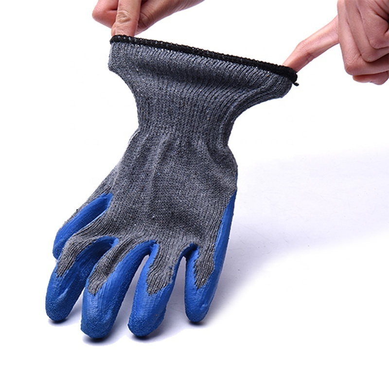 Ten needle gray polyester gloves covered with 100% blue latex texture  protective gloves