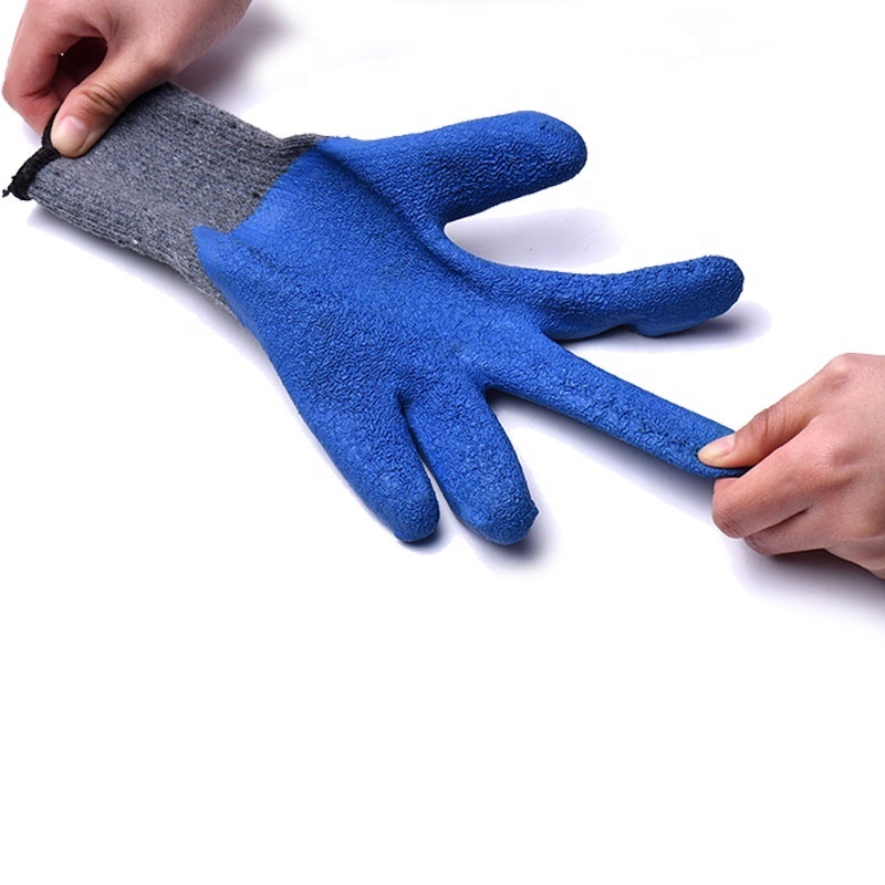 Ten needle gray polyester gloves covered with 100% blue latex texture  protective gloves