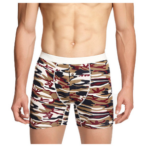 Customized print elastic cotton mens boxer briefs long leg underwear