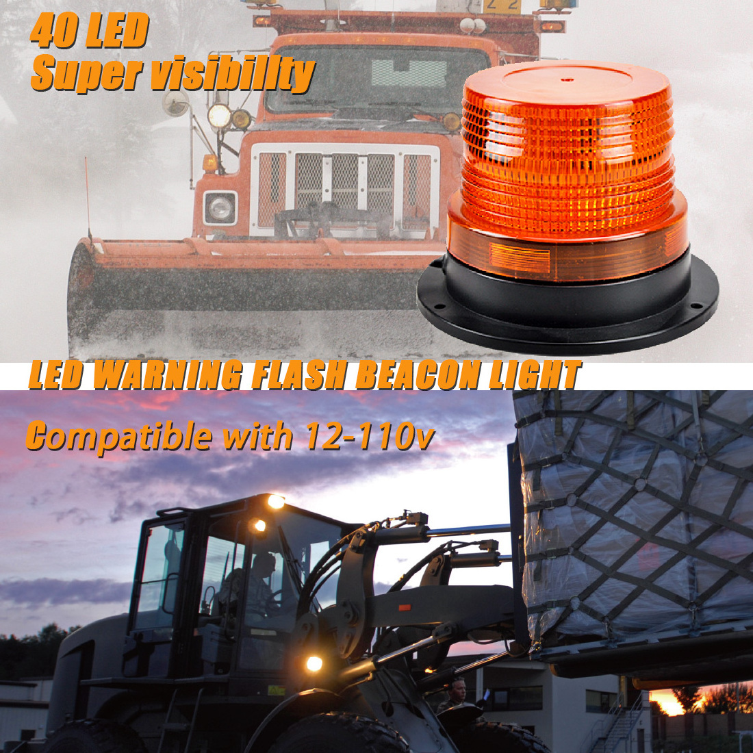 9-32V E-mark Flashing Magnetic Beacon Light LED Amber Warning LED Strobe Light