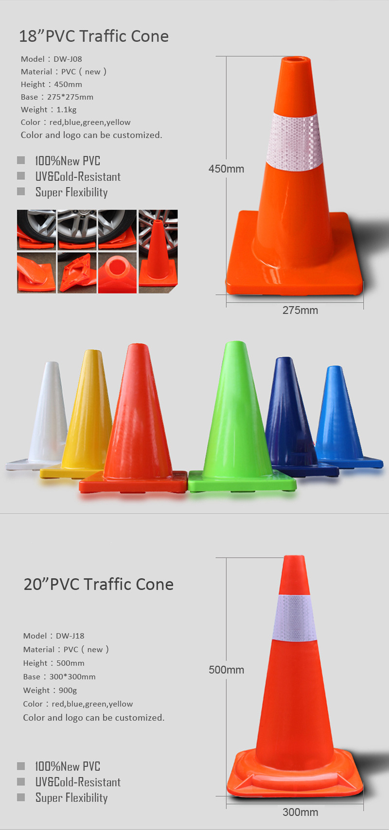 Manufacture Top Sale 30,45,70,90 cm Road Cone Flexible PVC Safety Used Traffic Cone