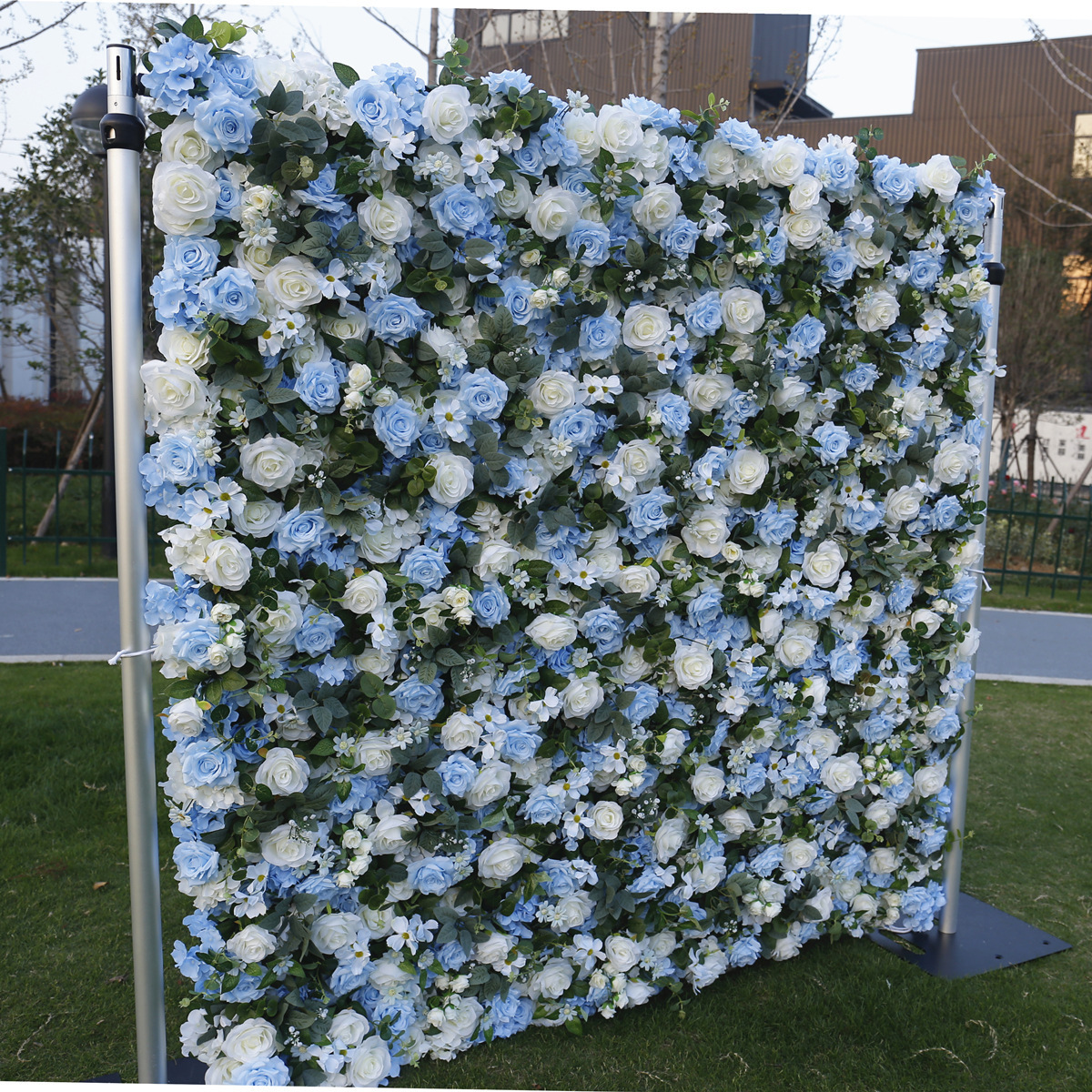 Wholesale Newest 1*1M Wedding Flower Wall Blue White Backdrop Event Decor 3D Roll Up Light Blue Backdrop Panel