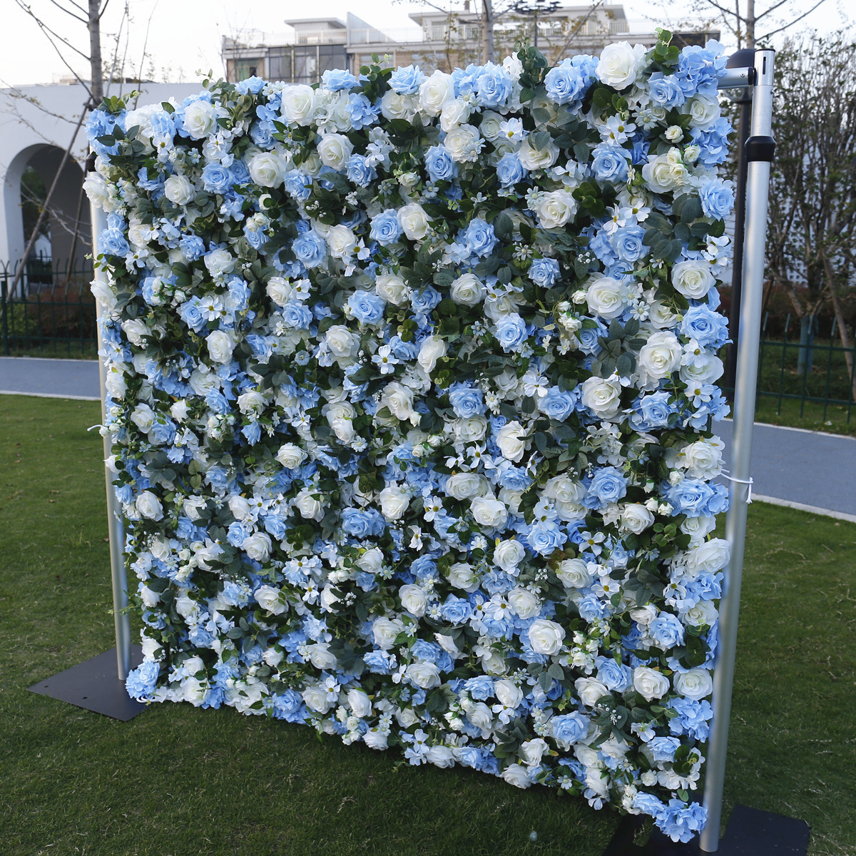 Wholesale Newest 1*1M Wedding Flower Wall Blue White Backdrop Event Decor 3D Roll Up Light Blue Backdrop Panel