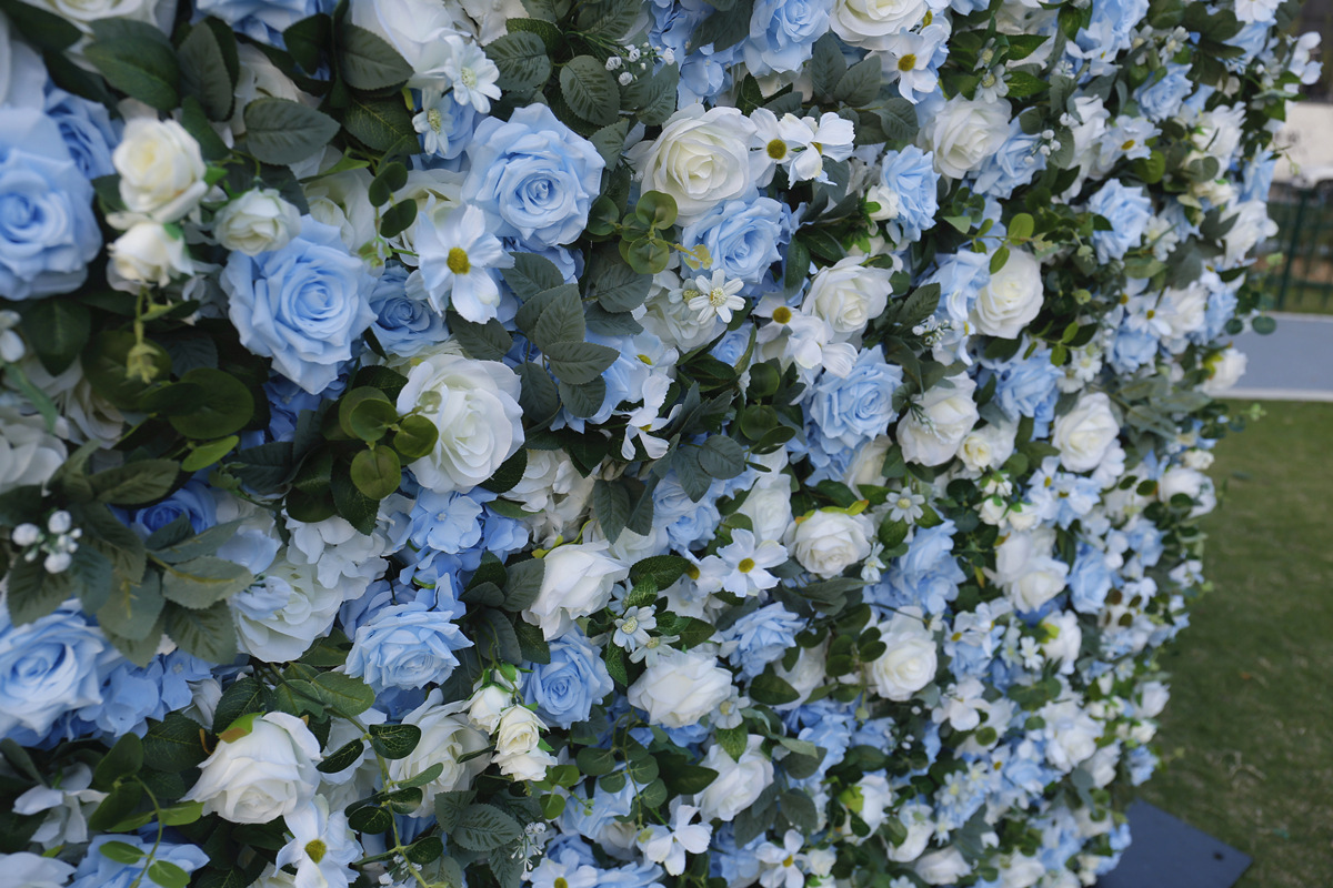 Wholesale Newest 1*1M Wedding Flower Wall Blue White Backdrop Event Decor 3D Roll Up Light Blue Backdrop Panel