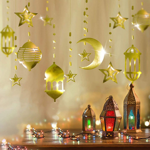 Home Decoration Window Wall Hanging Ornaments Islamic Star Crescent Moon Lantern Ramadan Garland Eid Mubarak Party Streamer