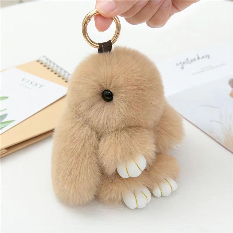 18cm Bunny Doll Keychain Soft Cute Faux Fur Pom Pom Fluffy Plush Pendant KeyChain Car Bag Keyring Bunny Pompom Fluffy Keychain