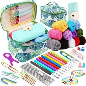 87 Pcs Crochet Kit for Beginners Crochet Starter Kit Crochet Needles Set with 12 Yarn Balls Plastic Sewing Needles Stitch Mark