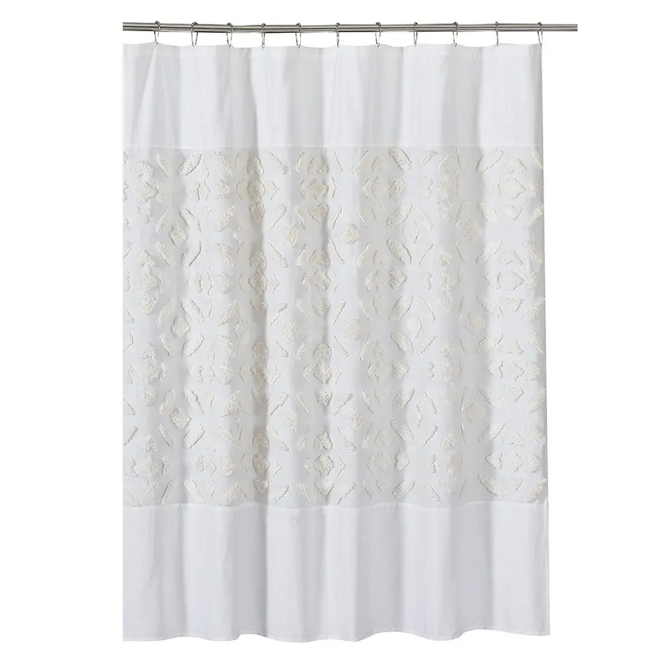 Customized Polyester Slub Tufted Embroidery Texture Floral Bathroom Shower Curtain For Sale