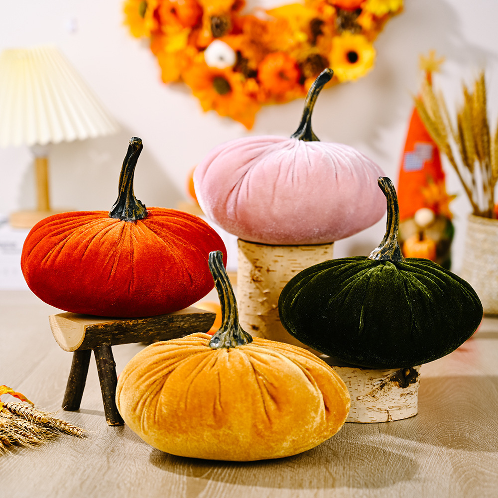 Wholesale Harvest Festival Handmade Soft Stuffed Velvet Pumpkins Fall Thanksgiving Simulated Pumpkins Toy For Home Decoration