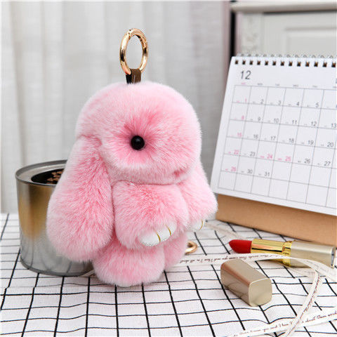 18cm Bunny Doll Keychain Soft Cute Faux Fur Pom Pom Fluffy Plush Pendant KeyChain Car Bag Keyring Bunny Pompom Fluffy Keychain