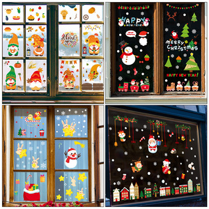 2023 Hot Selling Christmas Gift Santa Happy 2023 Sticker Xmas Window Decor Sticker Elk Snowflake Glass Wall Sticker