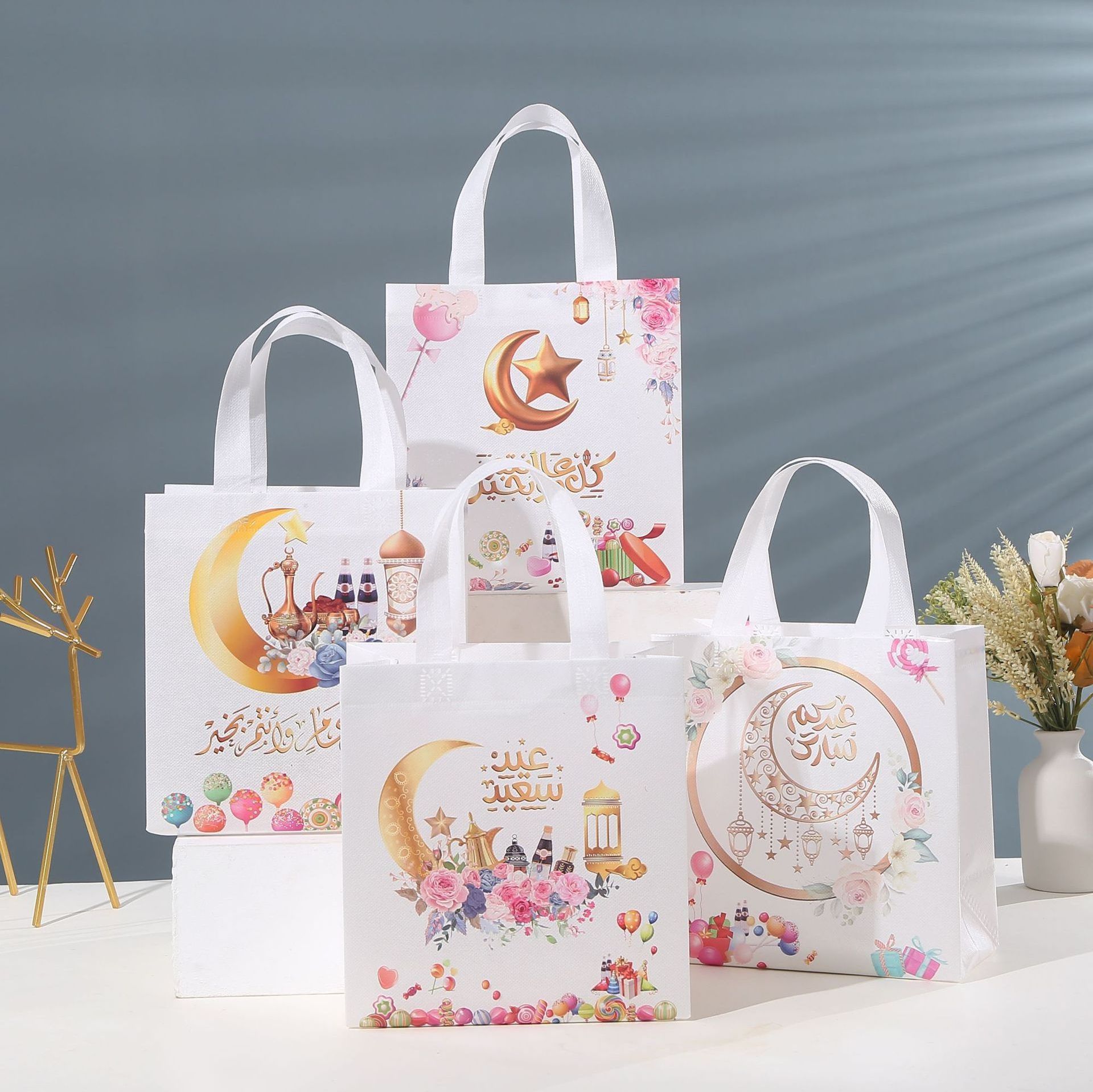 Eid Mubarak Gift Bags 2023 Ramadan Kareem Cookie Candy Packaging Bag Box Muslim Islamic Festival Party Supplies