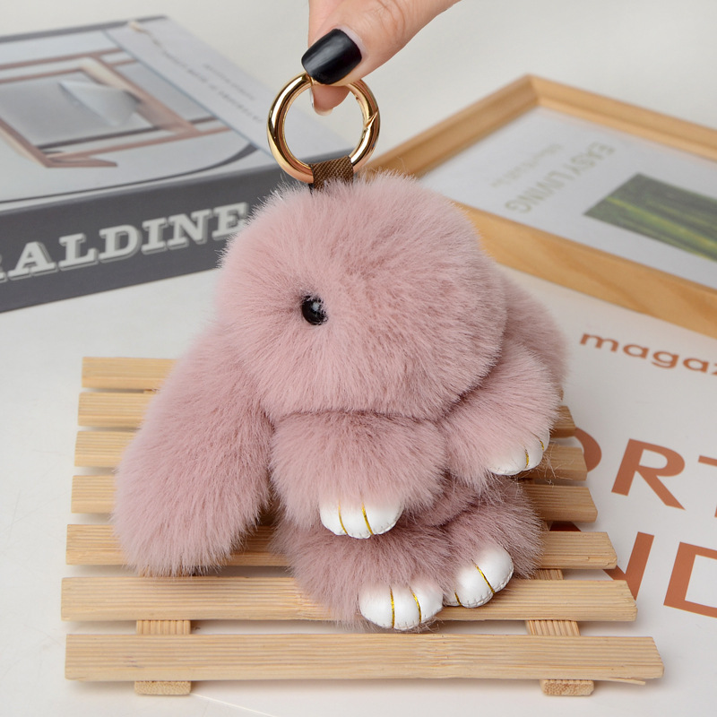 18cm Bunny Doll Keychain Soft Cute Faux Fur Pom Pom Fluffy Plush Pendant KeyChain Car Bag Keyring Bunny Pompom Fluffy Keychain