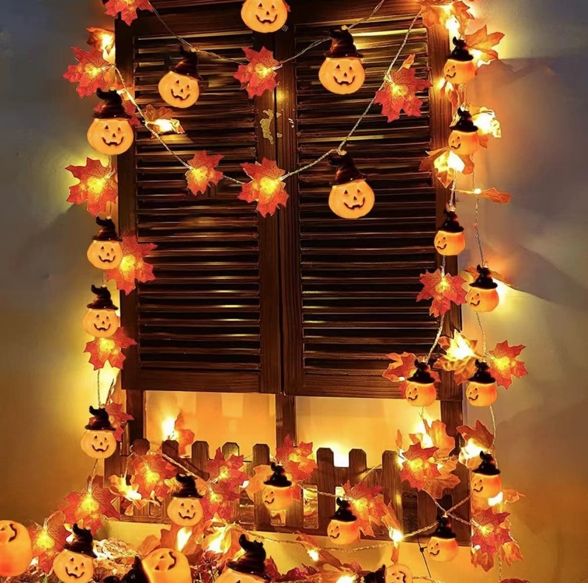 LED Pumpkin and Maple Leaf Lights Solar Light  Thanksgiving String Lights For Fall Thanksgiving Day Indoor Outdoor Decorations