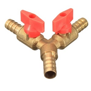 3/8" 10mm Brass Y 3-Way Shut off Ball Valve Fitting Hose Barb Fuel Gas CLAMP Tee