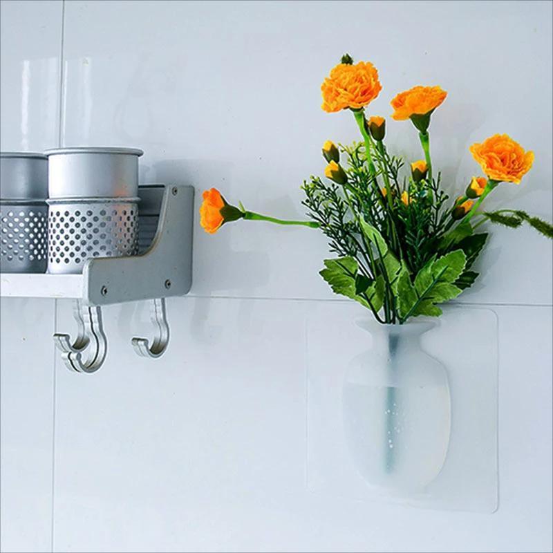 Magic Silicone Vase Flower Plant Stick on The Wall Flower Pot Flower Container for Wall Decorations Vase Decoration Home