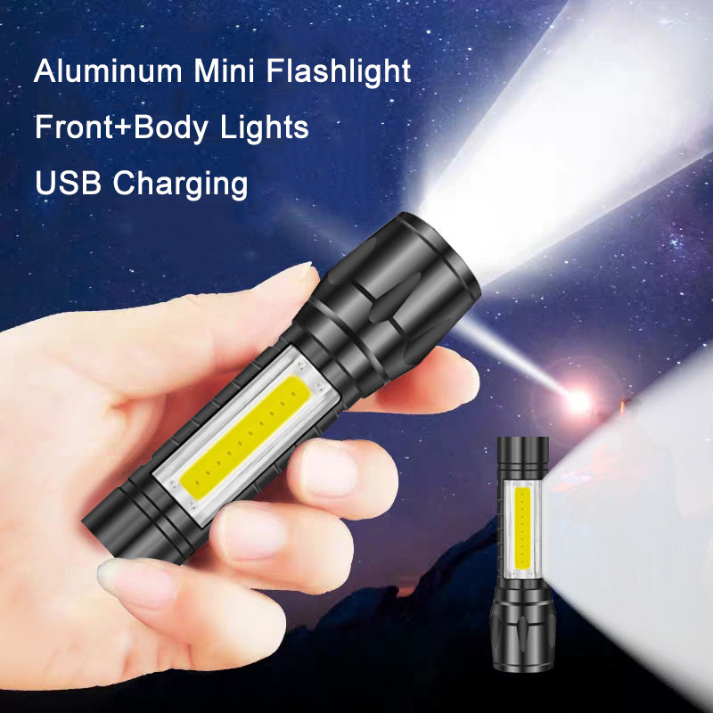 3w led mini flashlight usb charging led flash lights cob torch lighting for gift promotion