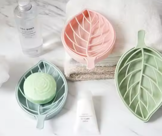 Nordic style Creative Leaf shape soap holder dish Double draining Non-slip soap box Bathroom accessories