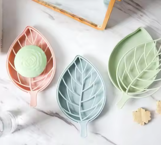 Nordic style Creative Leaf shape soap holder dish Double draining Non-slip soap box Bathroom accessories