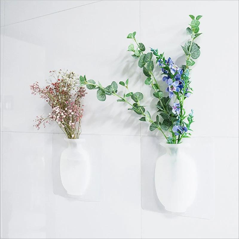 Magic Silicone Vase Flower Plant Stick on The Wall Flower Pot Flower Container for Wall Decorations Vase Decoration Home