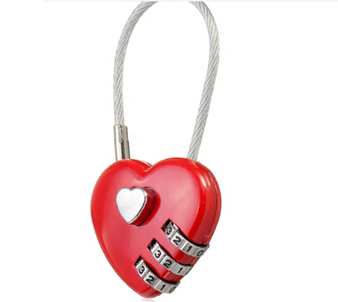 1 Pcs Heart Password Lock Wire Rope Resettable Combination Three Bit Digital Lock Padlock Travel Bags Security Lock Girl Like