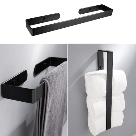 Black Bathroom Towel Holder Rail Bar Shoe Rack Wall Mounted Aluminum Kitchen Hand Towel Rack Storage Shelf Home Organizer