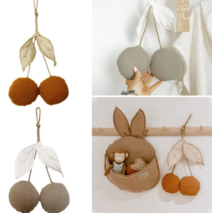 Cute Cherry Wall Hanging Ornaments Cotton Kids Room Nordic Style Hanging Decorations Baby Bedroom Home Party Wedding Wall Decor