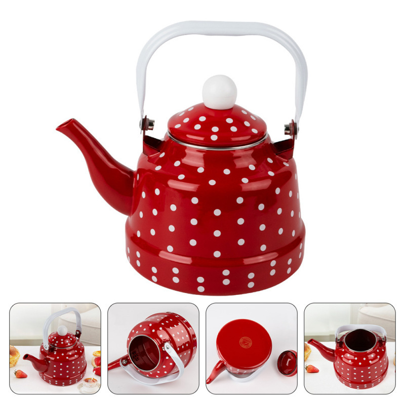 Enamel Kettle Red Polka Dot Durable Heating Water Kettle Lovely Enamel Teapot Kitchen Teapot Metal Tea Kettle For Home