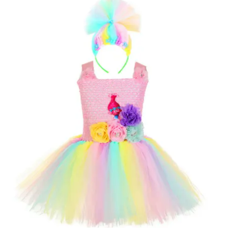 Stocks hot sales halloween cosplay for party tutu dress trolls costumes for kids