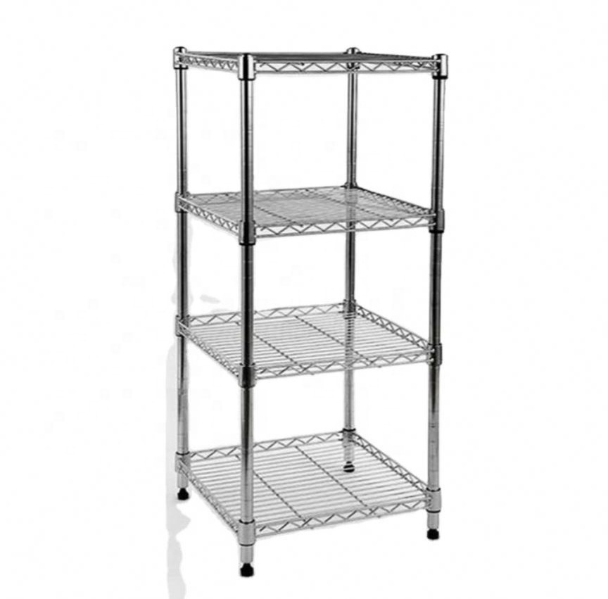 Square Kitchen Racks Ground Floor Shelving Pot Rack Kitchen Storage Chrome Plated Rack