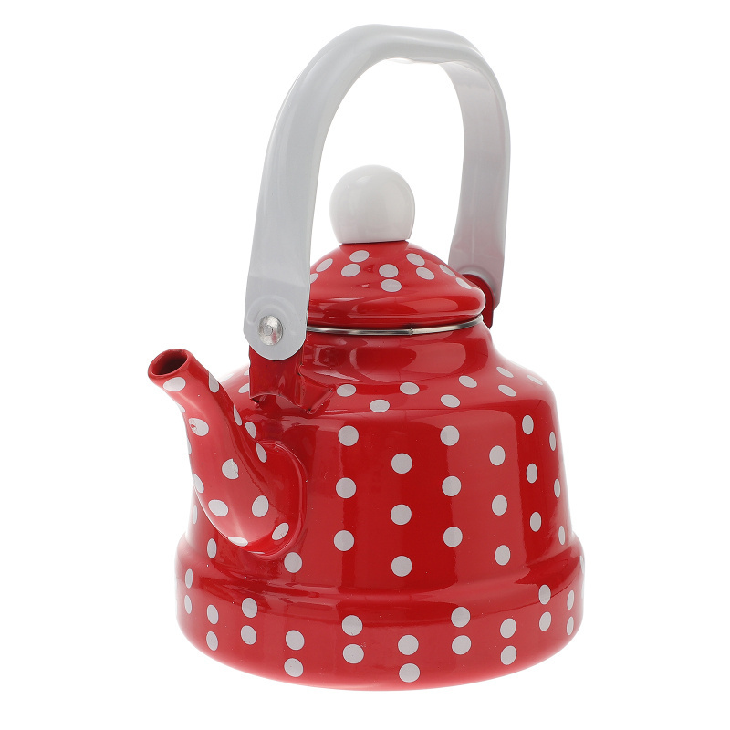 Enamel Kettle Red Polka Dot Durable Heating Water Kettle Lovely Enamel Teapot Kitchen Teapot Metal Tea Kettle For Home