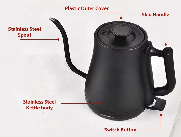 1L Stainless Steel Kettle Black Digital Smart Pour Over Coffee Tea Temperature Control Gooseneck Electric Kettle