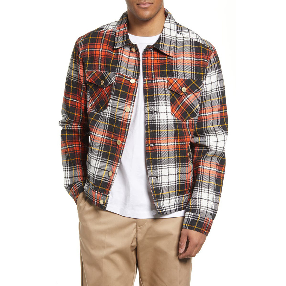 Utility Multifunctional Zipper Elbow Patch Patchwork Flannel Shirt With Ce Certificate