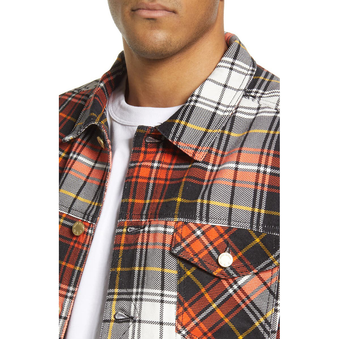 Utility Multifunctional Zipper Elbow Patch Patchwork Flannel Shirt With Ce Certificate