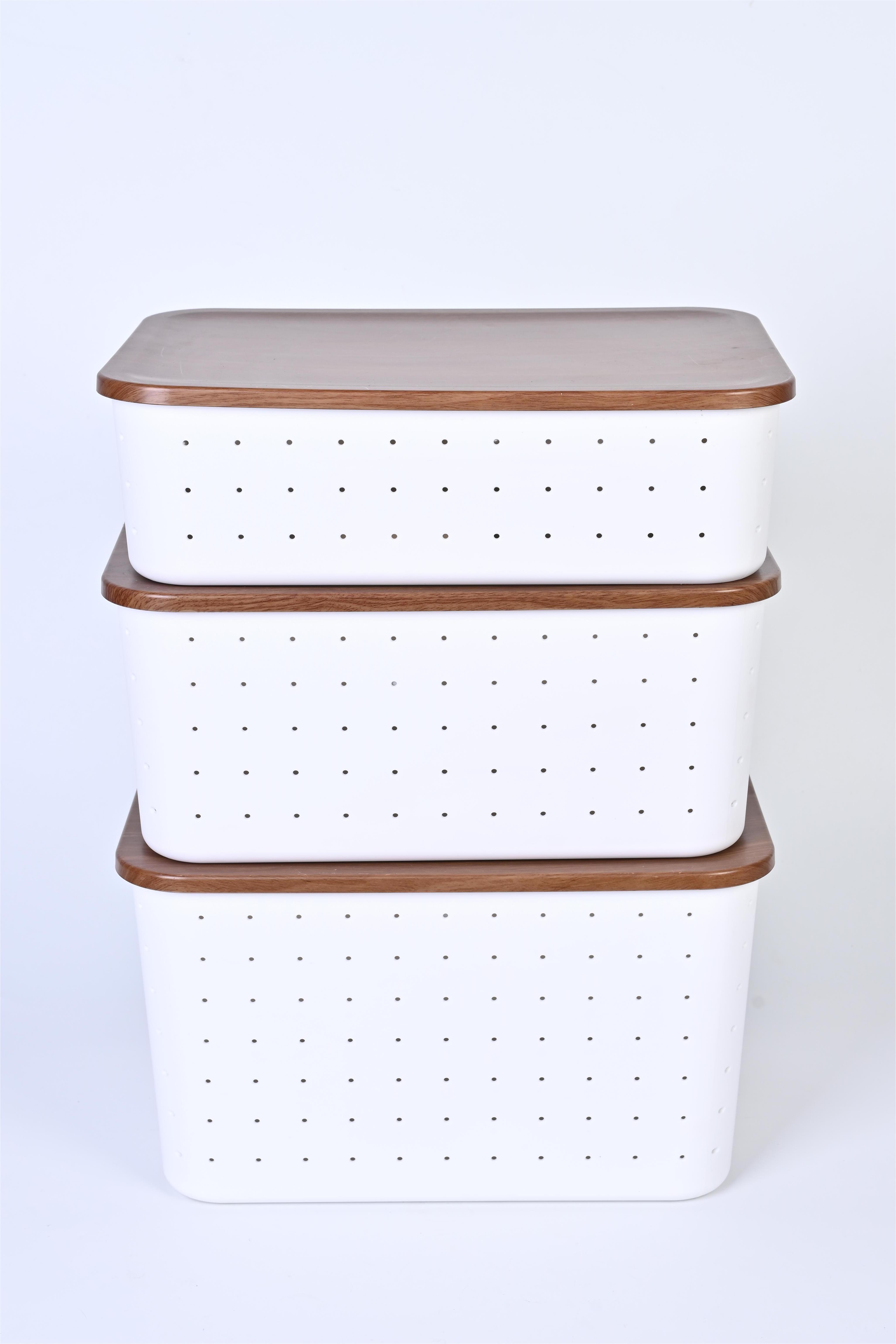 water plating plastic  cover Wood grain lid  Simple White  Plastic Laundry Storage  with  Lid Utility Household  Closet Systems