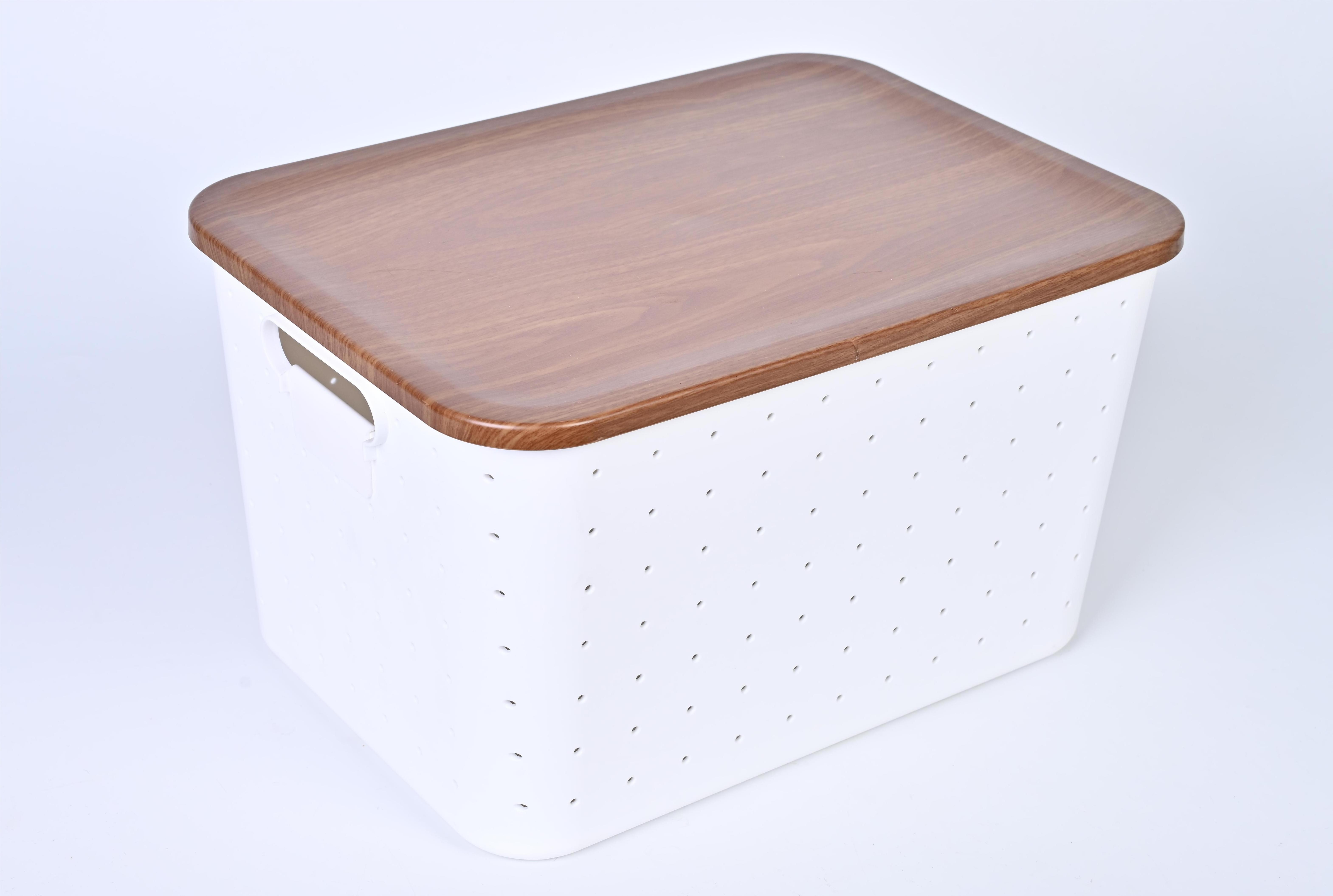 water plating plastic  cover Wood grain lid  Simple White  Plastic Laundry Storage  with  Lid Utility Household  Closet Systems