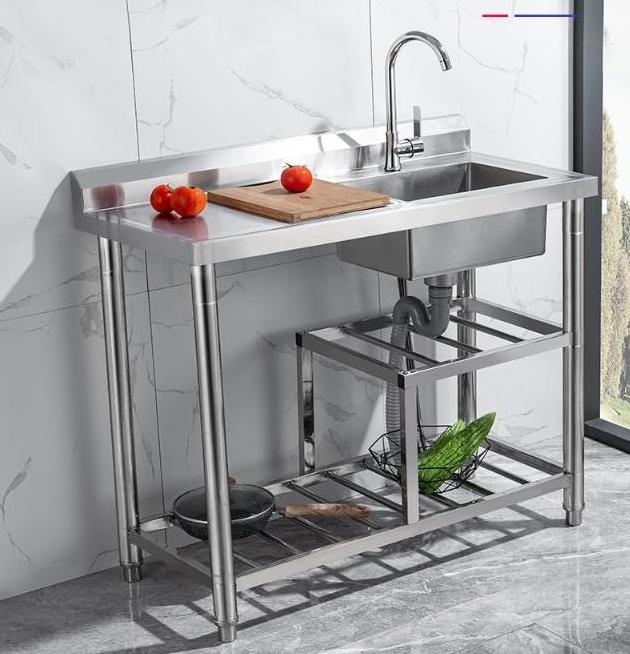 Large Size Sink Stainless Steel Freestanding Sink With Drainer Board For Commercial Kitchen